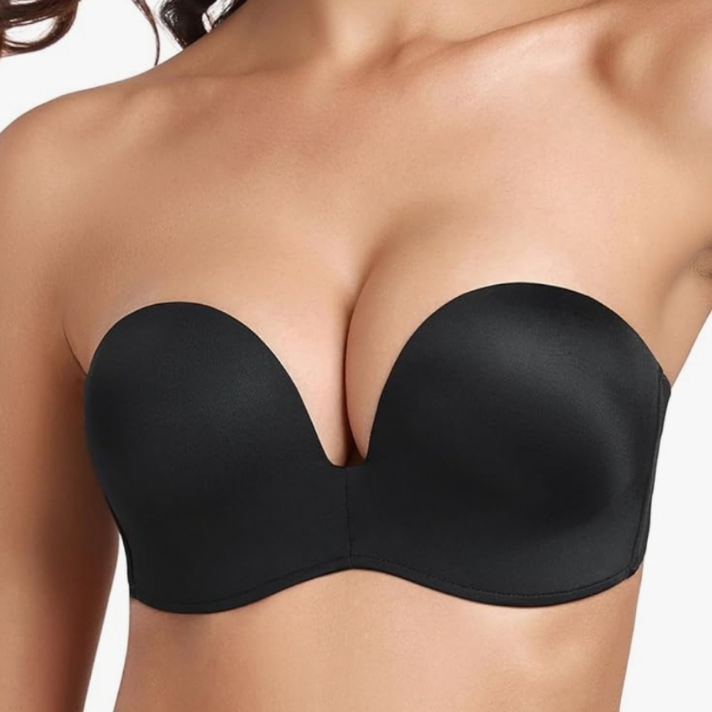 NWT Lemorosy Black Push Up Plunge Wireless Strapless Bra, 36C